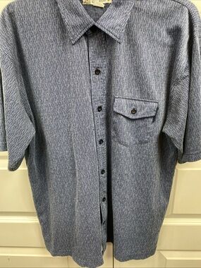 Vintage Rusty Mens Short Sleeve Textured Grid Pattern Button Up Shirt Blue Large
